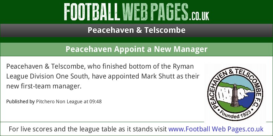 FWPPeacehavenT's tweet photo. NEWS: Peacehaven Appoint a New Manager (via Pitchero Non League) https://t.co/DXfAPyxSea https://t.co/B7gC3j88ih