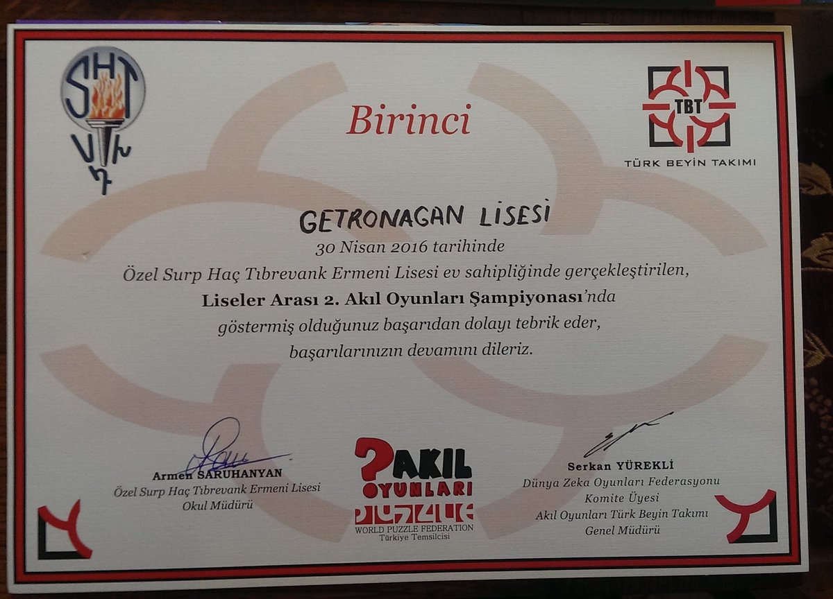 Getronagan Akıl Oyunlarında Birinci