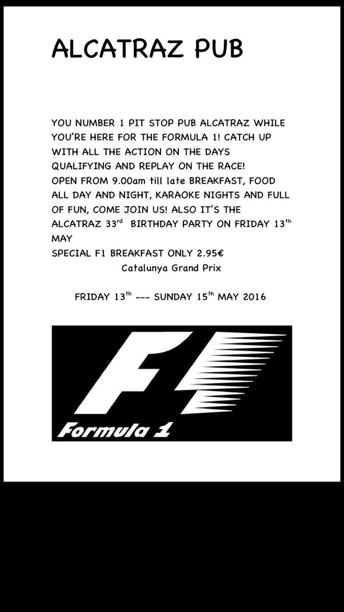alcatrazcalella's tweet photo. Barcelona#formula1#alcatrazpub#calella# https://t.co/90461rsfW4