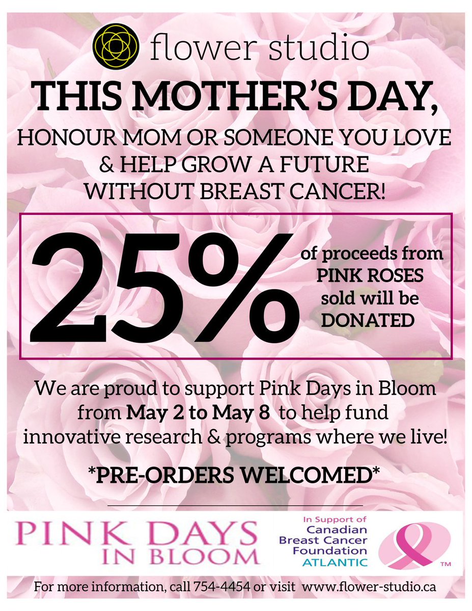 flowerstudioNL's tweet photo. SUPPORT BREAST CANCER and buy PINK ROSES this week @flowerstudioNL! #pinkdaysinbloom #breastcancer #NLwx #yyt #pink https://t.co/xNwbgBzS6L