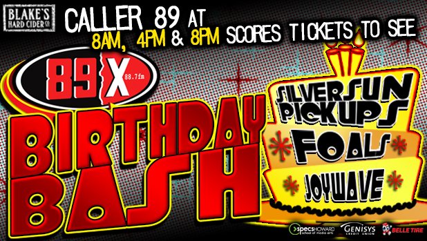 CalCagnoRadio's tweet photo. Win your #89XBdayBash tickets all week at 8am! @SSPU @foals @joywavemusic #ListenCallWin https://t.co/7kgY4Aruhm