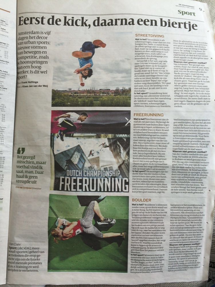 antondelsman's tweet photo. #nkboulder in de @volkskrant van vandaag. Cheers! @NKBV @urbansportsweek https://t.co/BzjgIhsK6c