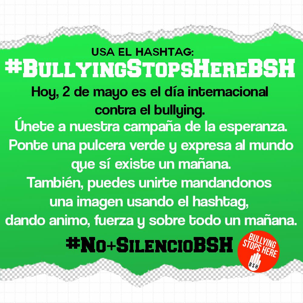 HereBullying's tweet photo. Durante esta semana,podéis subir fotos con una pulsera verde, con los hashtags #BastaDeBullyingBSH #NoMasSilencioBSH https://t.co/gWbDqroHM3
