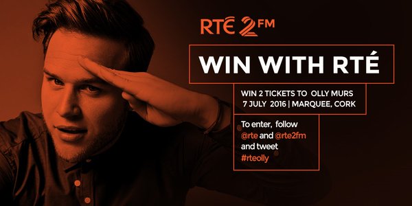 rte's tweet photo. WIN 2 tickets to Olly Murs July 7th, at the Marquee Cork. To enter follow @rte and @RTE2fm and tweet #rteolly https://t.co/pALK8ZSuFE
