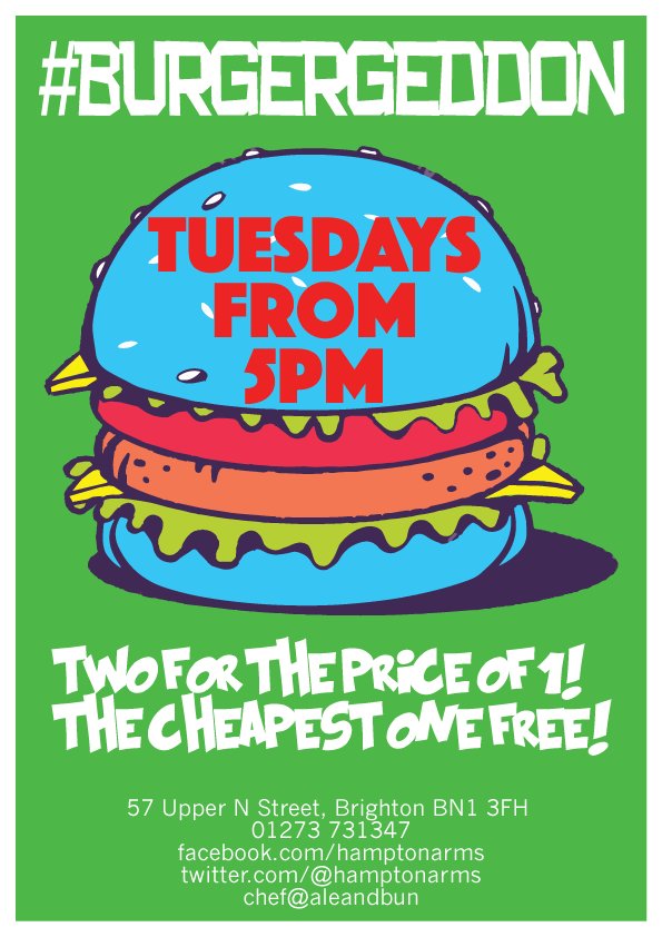 thethreechiefs's tweet photo. A treat for all those back to work tomorrow its only #burgergeddon from @aleandbun @hamptonarms #kerching!!!!!!! https://t.co/VcCjlvXEyd