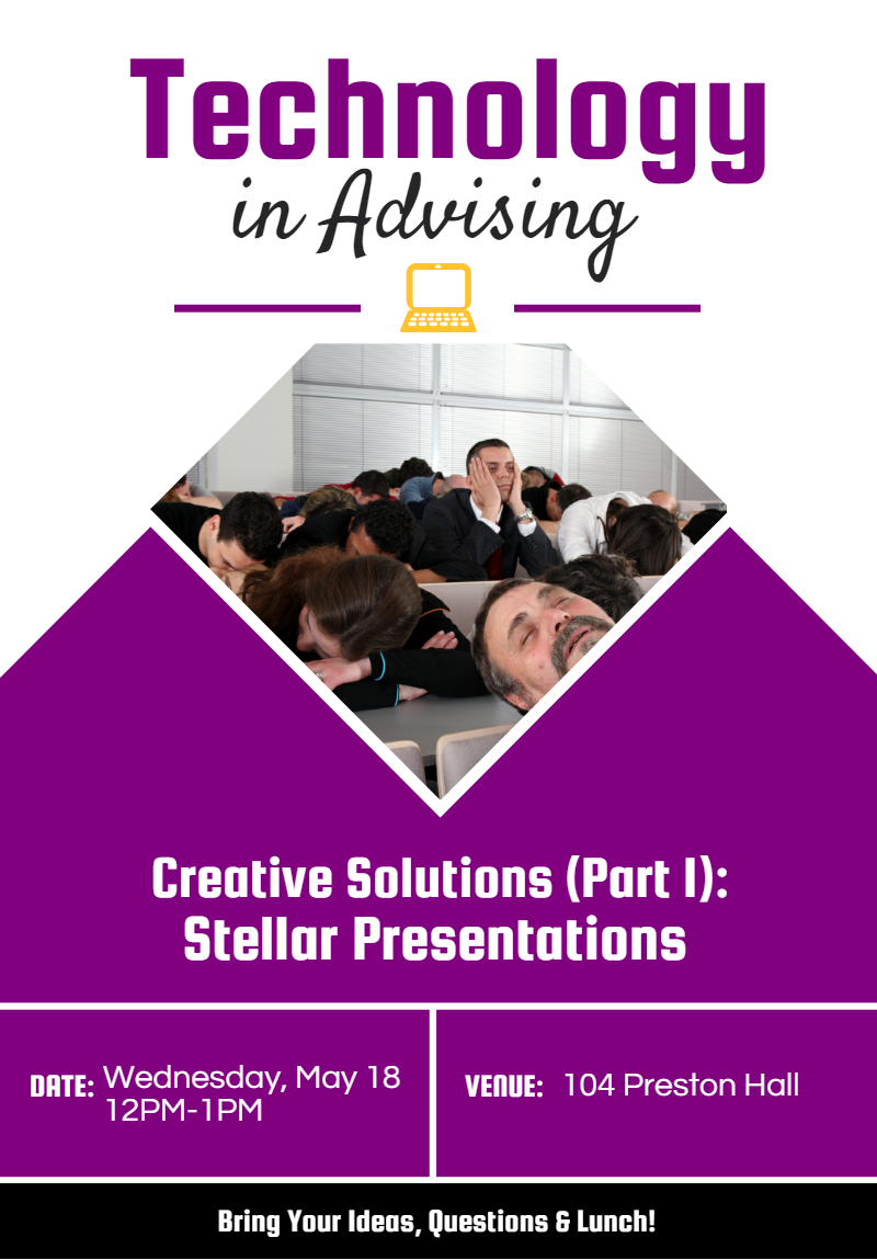 UTA_Advisors's tweet photo. Got a boring PowerPoint? Learn how to create Stellar Presentations at the next Tech in Advising meet-up. #UTAAdvtech https://t.co/la5ldj6Dig