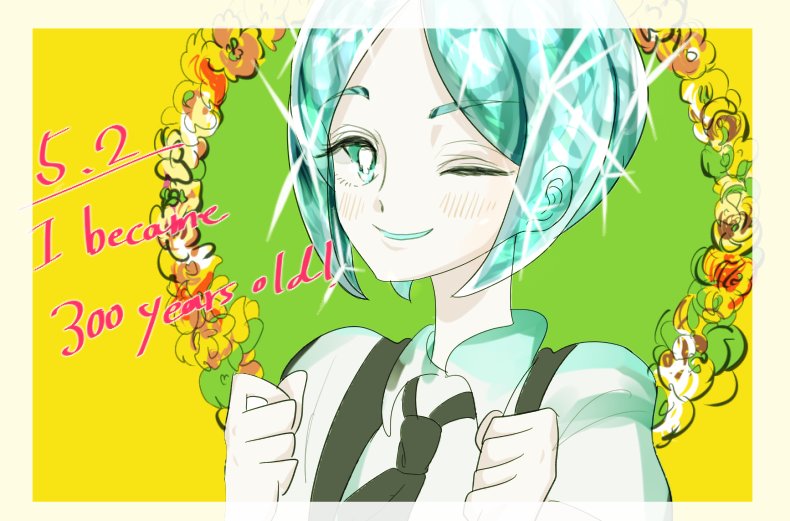 フォスフォフィライト(宝石の国) 「僕今日で300歳になりました!5月2日生まれのひとおめでとう!リプもありがとうご」|みとしのイラスト