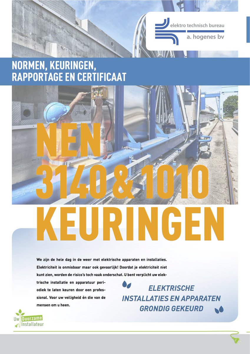 Denkt u aan de verplichte #NEN-keuringen voor uw bedrijf? Neem contact op voor meer info!