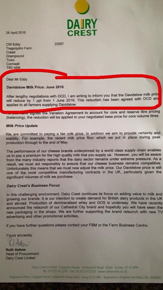 thegarethhicks's tweet photo. #dairycrest terrible and disgusting treatment of the farmers who have kept your business going. #milk #fairtrade https://t.co/67BdKZ6KXd