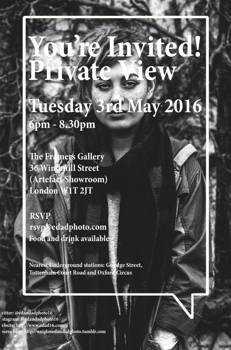JemFerguson1's tweet photo. Hello @upsetmagazine . It's our photography degree show private view tomorrow, and you're Invited! @edandadphoto16 https://t.co/jlFVN5mdDw