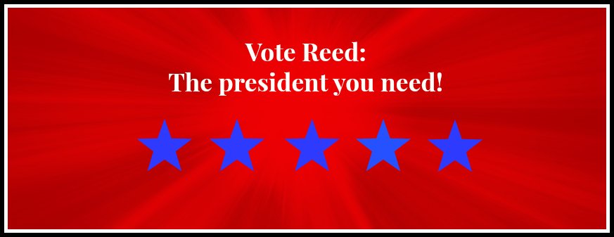 President_Reed's tweet photo. Get your free bumper sticker today and show your support for Reed! https://t.co/u3Wj961u0p