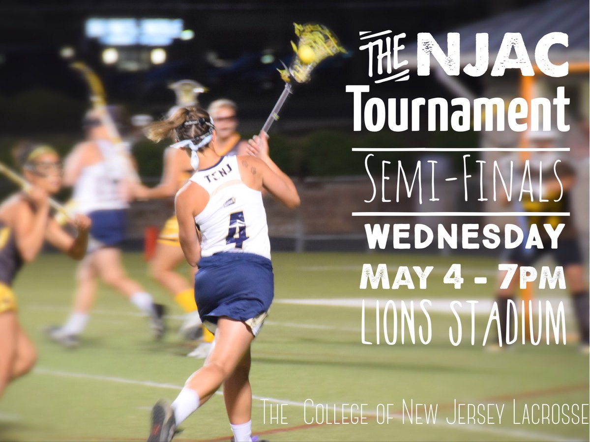 TCNJWLax's tweet photo. NJAC Semi-final vs. @stocktonospreys this Wednesday in Lions Stadium! @tcnjathletics @TCNJ_FanZone https://t.co/CB8oWizbQD
