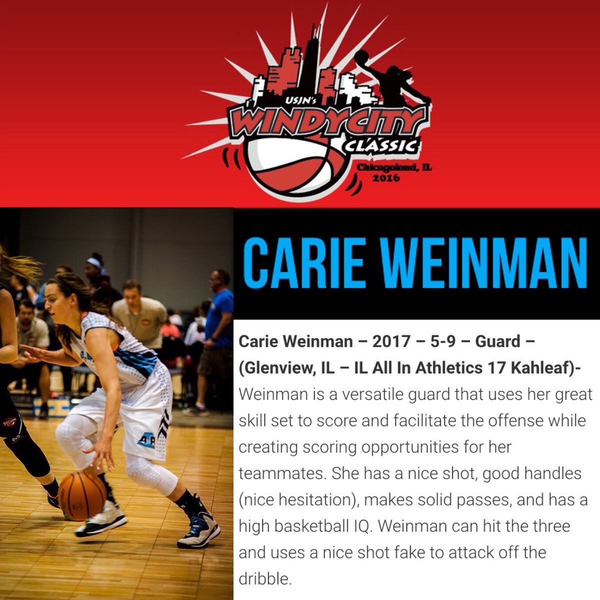 aiathletics's tweet photo. Great write-up on ALL IN's 2017 Guard Carie Weinman (@c_weinman15) after performance at USJN Windy City Classic! https://t.co/Irg4GtZ5YM