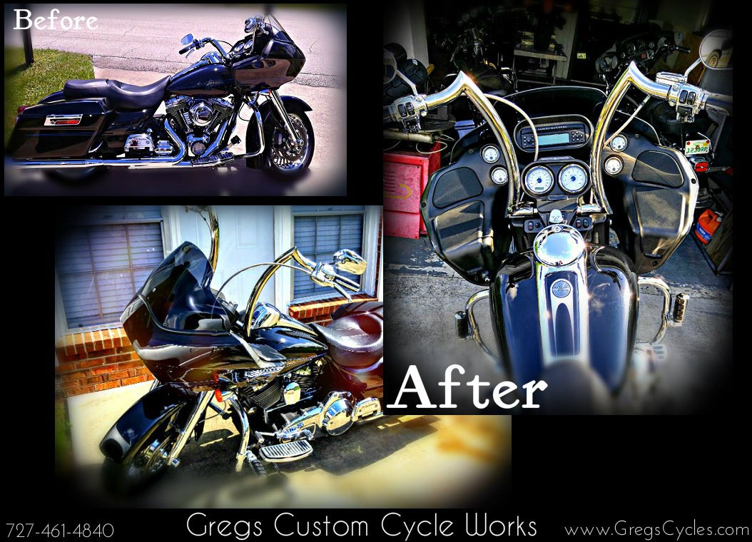 GregsCycleWorks's tweet photo. CHECK OUT #beforeandafter pix from @ChrisGilesMusic #Harley adding OUR #DeepSickness Bars! GET YOURS! 727-461-4840 https://t.co/K2oja3vR8w
