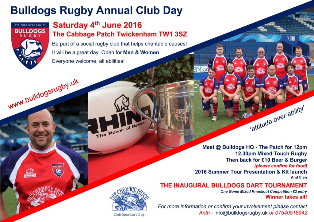 BulldogsRugbyUK's tweet photo. @Gezzyprice come down to #BulldogsRugby #clubday @CabbagePatchPub for our inaugural darts tournament #nicearrows https://t.co/fht3wNcQCt