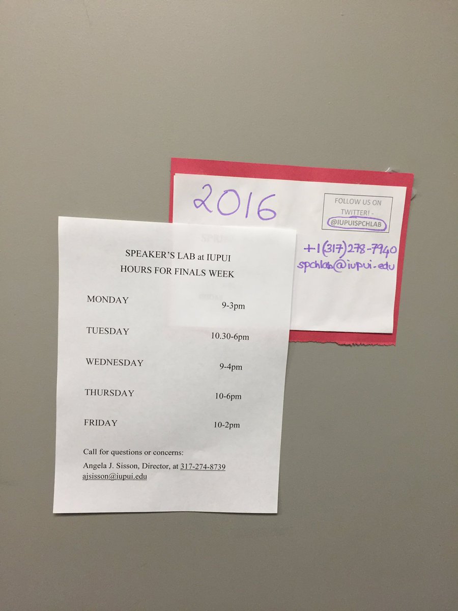 Limited hours during finals week but we will be here to help you with all of your speech needs! @libartsiupui #iupui
