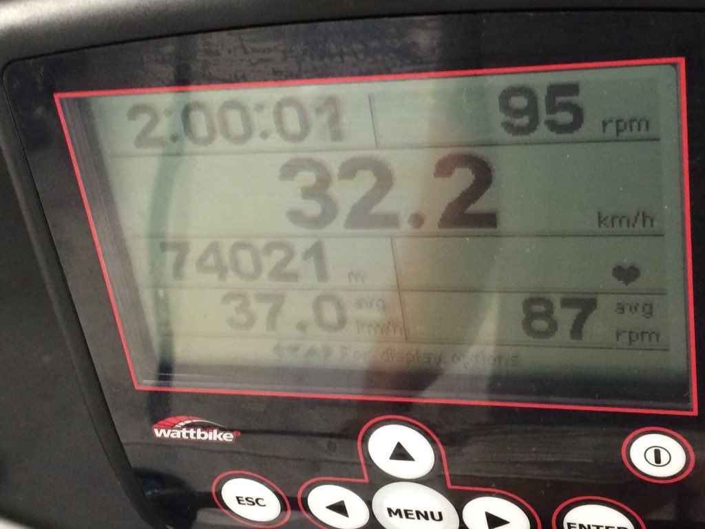 SedberghRunning's tweet photo. Mr Oliver challenges himself again, this time for fun. Who says big lads can't do cardio #74km #machine https://t.co/PTE0YCe7fD