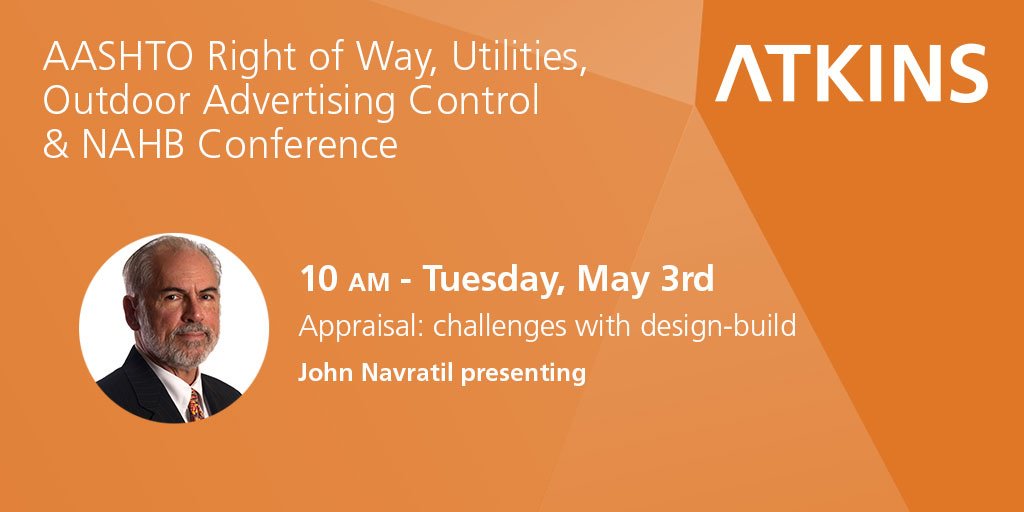 atkinsrealis's tweet photo. John Navratil will discuss design-build challenges at the #AASHTO #NAHBA conference on Tues. https://t.co/RJOIZ2iaya https://t.co/dpIC6AjyGo
