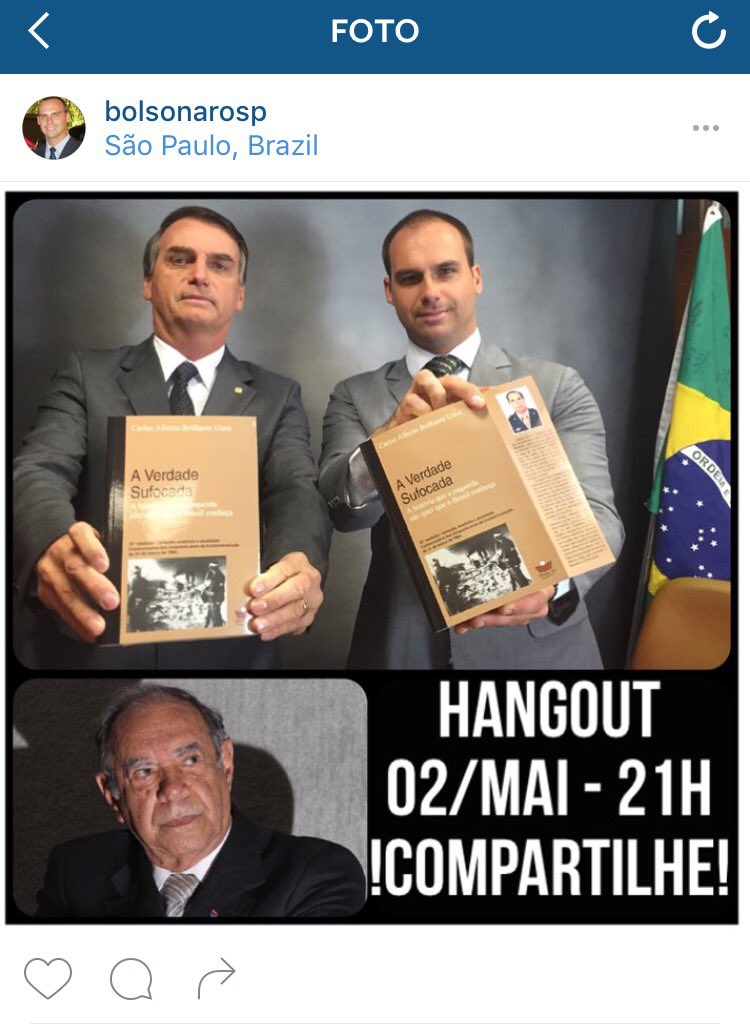 BolsonaroSP's tweet photo. Hj,21h, hangout c/ @carlosjordy e UFF Livre.Sorteio "A verdade sufocada" p/ quem retweetar.

https://t.co/F48zuDGaZu https://t.co/6WcBudDxa8