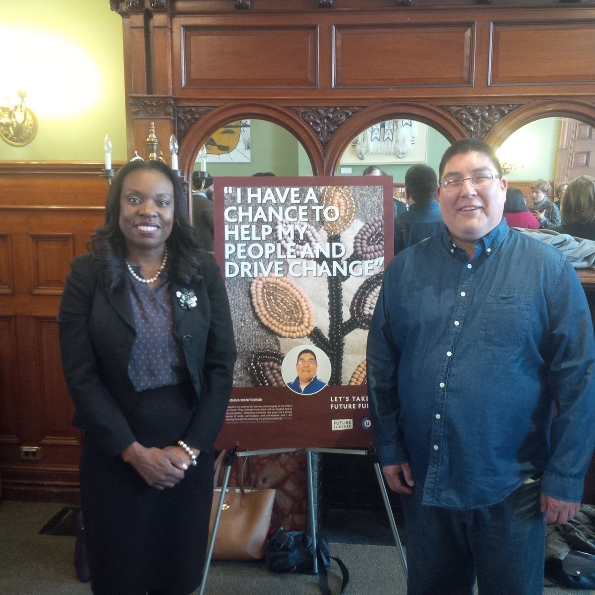 MitzieHunter's tweet photo. Thrilled to meet amazing Aboriginal learners, like Josh, at the @OntUniv #FutureFurther reception at QP! https://t.co/UVx7685O7V