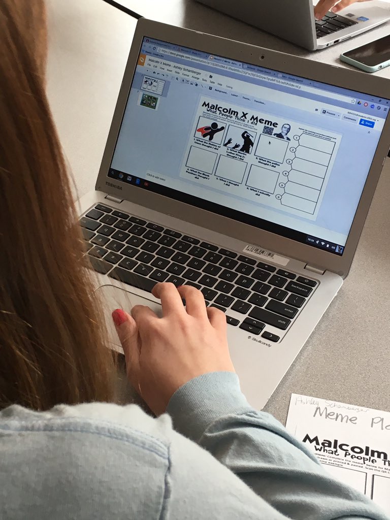 Kelly_Bonifield's tweet photo. Loving the student's Malcolm X Memes! #d303google https://t.co/pcgOT55Arc