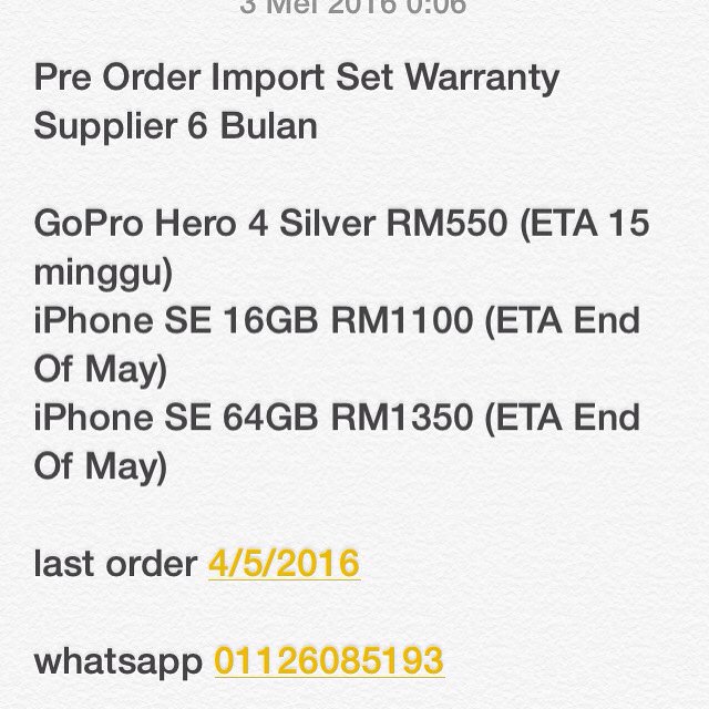 ottel's tweet photo. Ok! Sebarkan!!!! iPhone SE sampai hujung bulan ni. hehhehe https://t.co/ZKf16IrajY