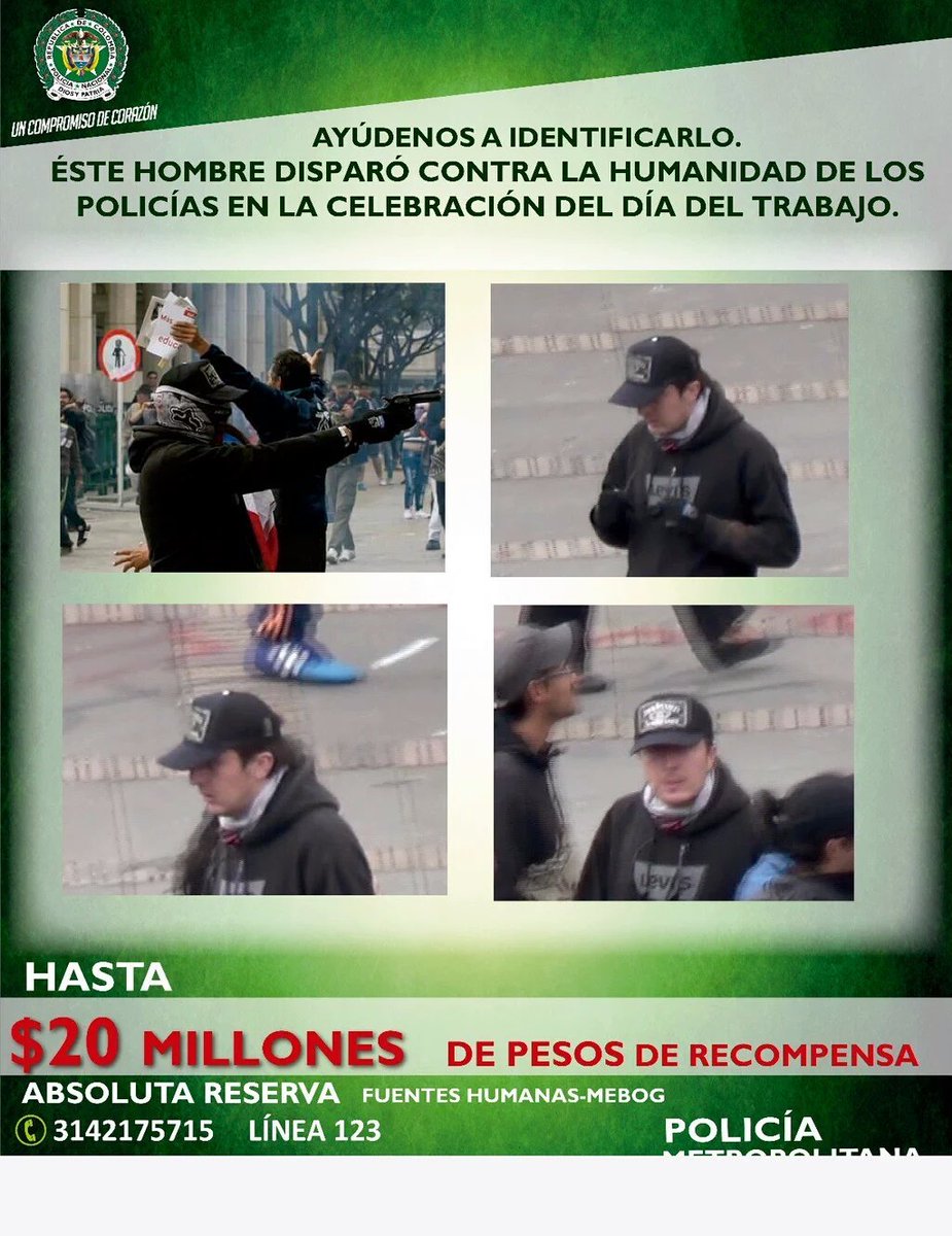 herbinhoyos's tweet photo. Gánese $20 millones de pesos de recompensa por la ubicación de este sujeto que disparó contra policías el 1 de mayo. https://t.co/SX54AoKk2b