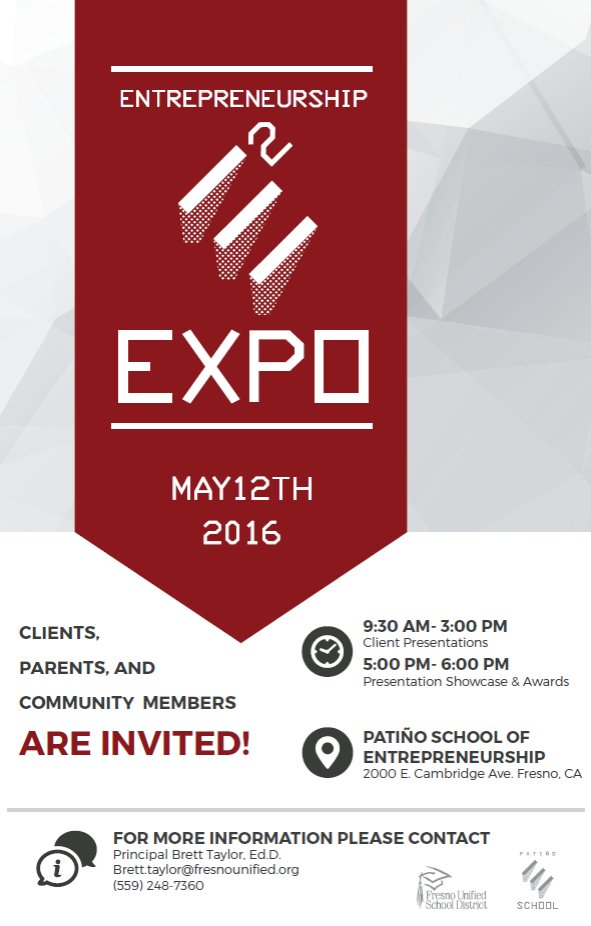 Hearing fresh ideas=Instant Inspiration. Check <a href="/patinoeschool/">Patiño E School</a>'s upcoming expo on May 12th #fusd #entrepreneurship
