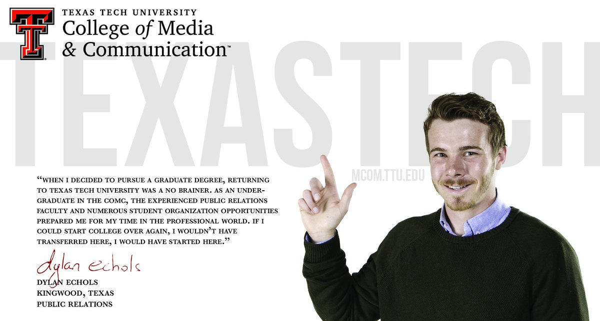 TTU_CoMC's tweet photo. Meet @dylan_echols who earned his undergrad in CoMC and is pursuing his masters!  #ComeSeeCoMC #MyCoMC https://t.co/yIo867MXeB