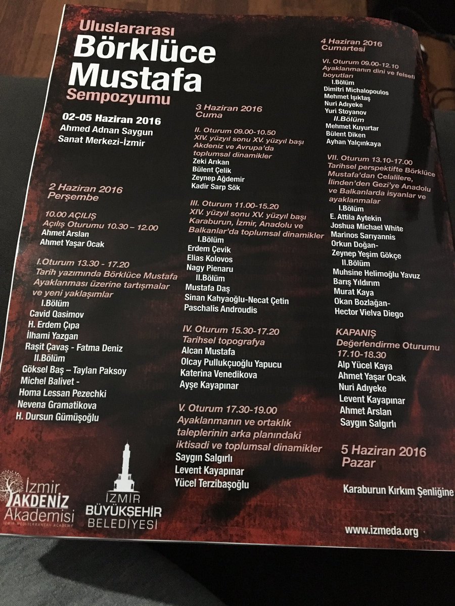 olgaysyler1's tweet photo. İzmir'de 2/5 Haziran tarihleri arasında Börklüce Mustafa Sempozyumu ve uluslar arası katılımcı listesi resimde https://t.co/ZAYahl2KaU