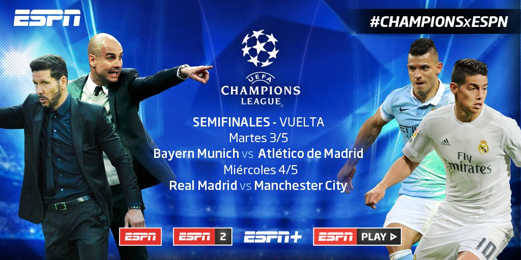 ESPNFutbolClub's tweet photo. ¡No te quedes afuera! La semis de la #CHAMPIONSxESPN se disfrutan más a través de nuestras distintas señales. https://t.co/WxV3RMe0ir