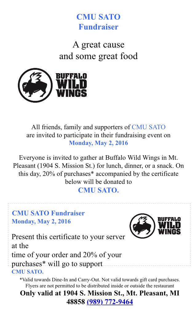 cmusato's tweet photo. Bdubs fundraiser is TODAY! Go in at anytime, and eat some delicious food. Be sure to show this flyer to your server! https://t.co/bOQ3gEB35o