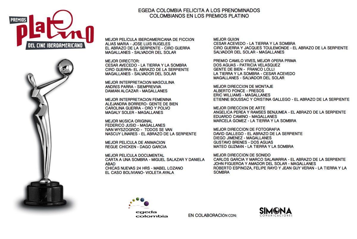 Apoyemos a nuestros pre-nominados a los <a href="/PremiosPLATINO/">Premios PLATINO</a> 2016.