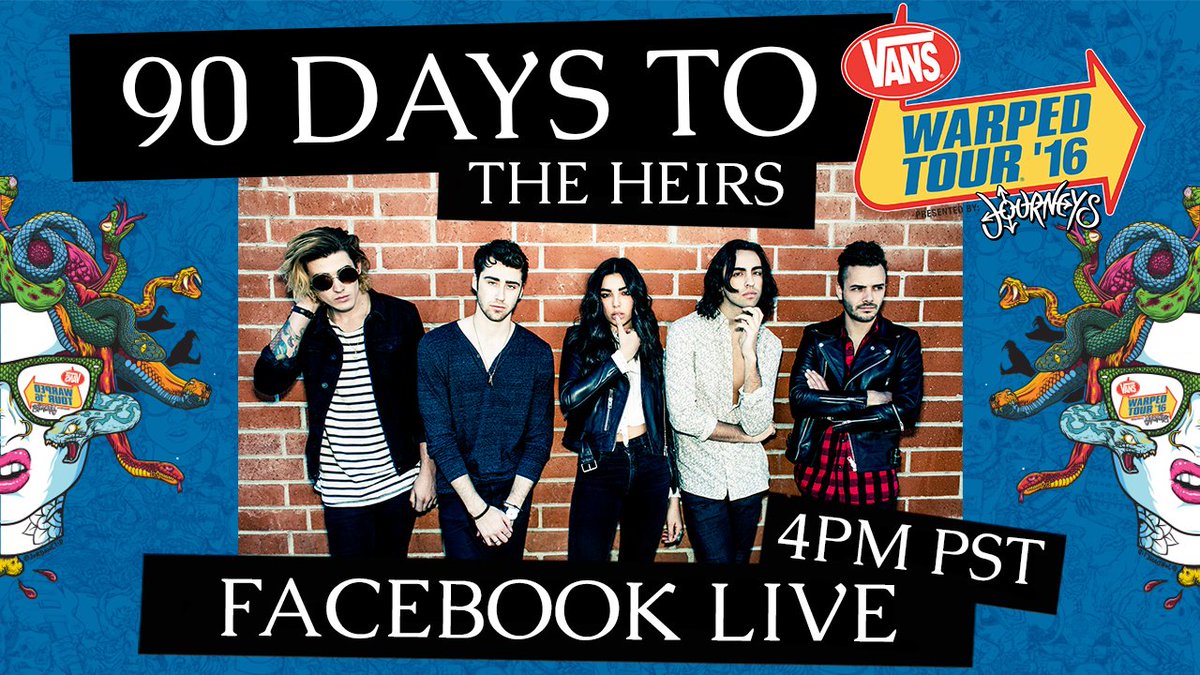 VansWarpedTour's tweet photo. Tune into https://t.co/Qd1YXz7S5b at 4pm pst for an exclusive Facebook Live session with @theheirsmusic https://t.co/Sg0g76iBeS