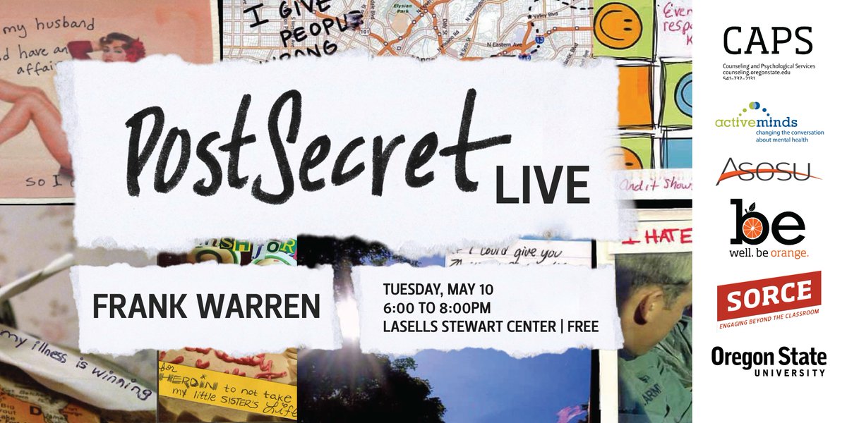 ASOSUgov's tweet photo. We are incredibly honored to have Frank Warren speak about PostSecret at OSU on May 10th! Mark your calendars! https://t.co/vaSbSsf6Wg