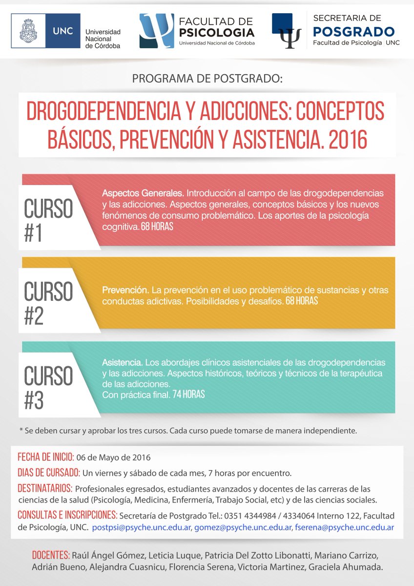 FacultadPsi_UNC's tweet photo. PosgradoPrograma: Drogodependencia y Adicciones: Conceptos fundam, prevención y asistencia https://t.co/GmRzllG34f https://t.co/cTMsCnAQ8M