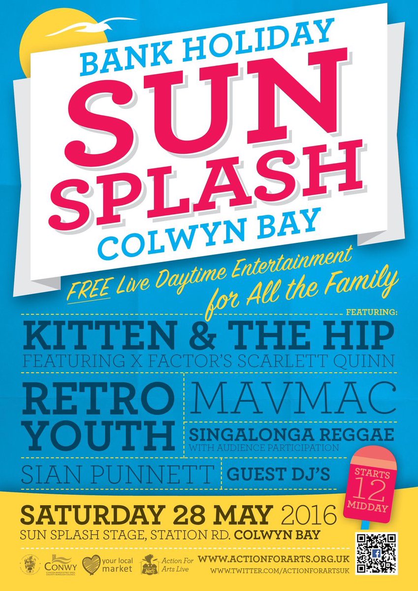 SUN SPLASH: Please come along and support <a href="/actionforartsuk/">Action for Arts</a> <a href="/ConwyCBC/">Conwy Council</a> featuring #XFactor <a href="/KittenAndTheHip/">Kitten and The Hip</a> #colwynbay