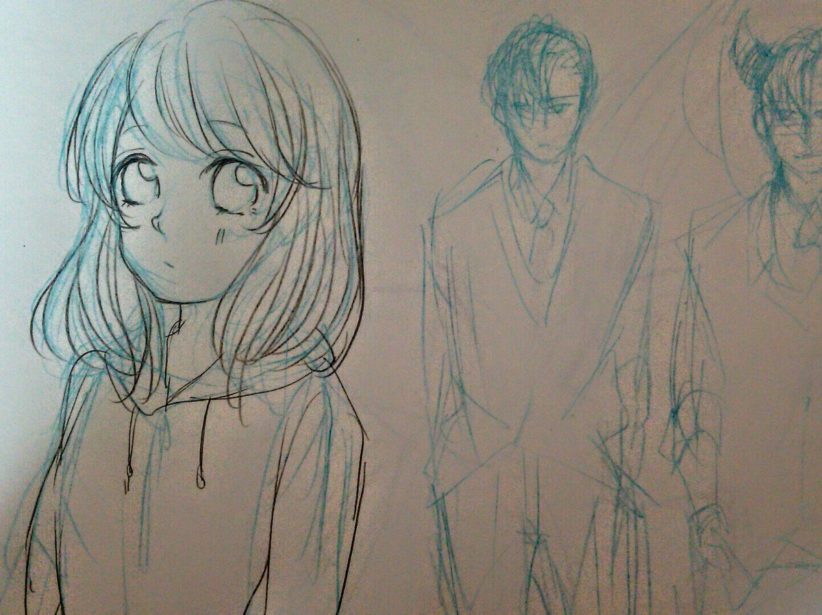 死ぬほど落書きやけど、息抜きに描いてた創作ちゃんたちがなかなか楽しい。
女の子を我がものにするが為に上級になった悪魔と我がものにされちゃった女の子
人間の姿にもなれるお約束w 