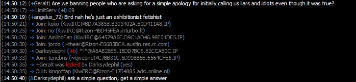plee_txt's tweet photo. Live look at DSP's chatroom, where he's still banning people https://t.co/f0Ki1l1Gqw