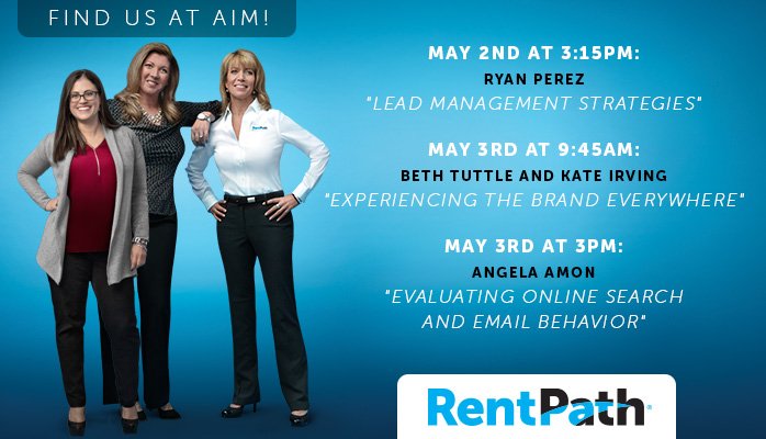 RentPathNetwork's tweet photo. It's the first day of @AIM_Conference and here is where you can find the #RentPathNetwork team! #aimconf https://t.co/UUKjiwFp1i