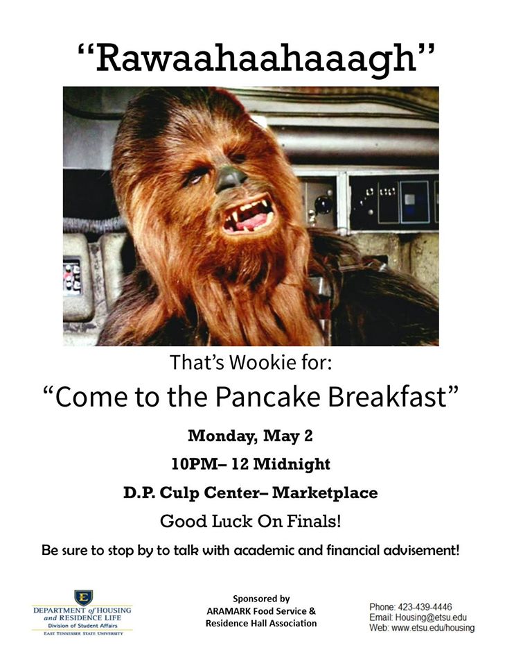 Come out for some late night pancackes at the Culp Center Marketplace tonight from 10PM-12Midnight!