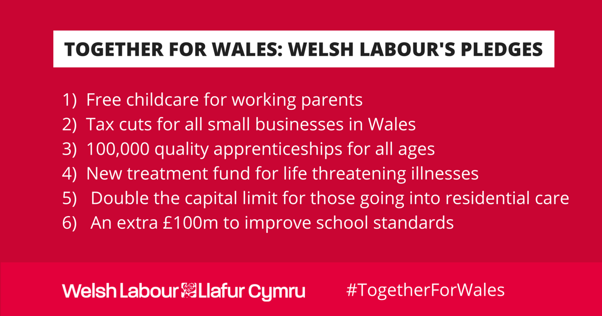 WelshLabour's tweet photo. "Our six pledges won't just appeal to people. They'll change their lives for the better" #electionbites #Wales2016 https://t.co/HcjGPzZoAS