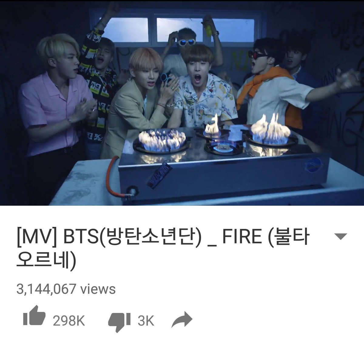 Koreaboo's tweet photo. Congratulations to BTS for hitting over 3 million views for "FIRE" already 😄🔥 #BTSisonFIRE https://t.co/lIOnQQcOLa