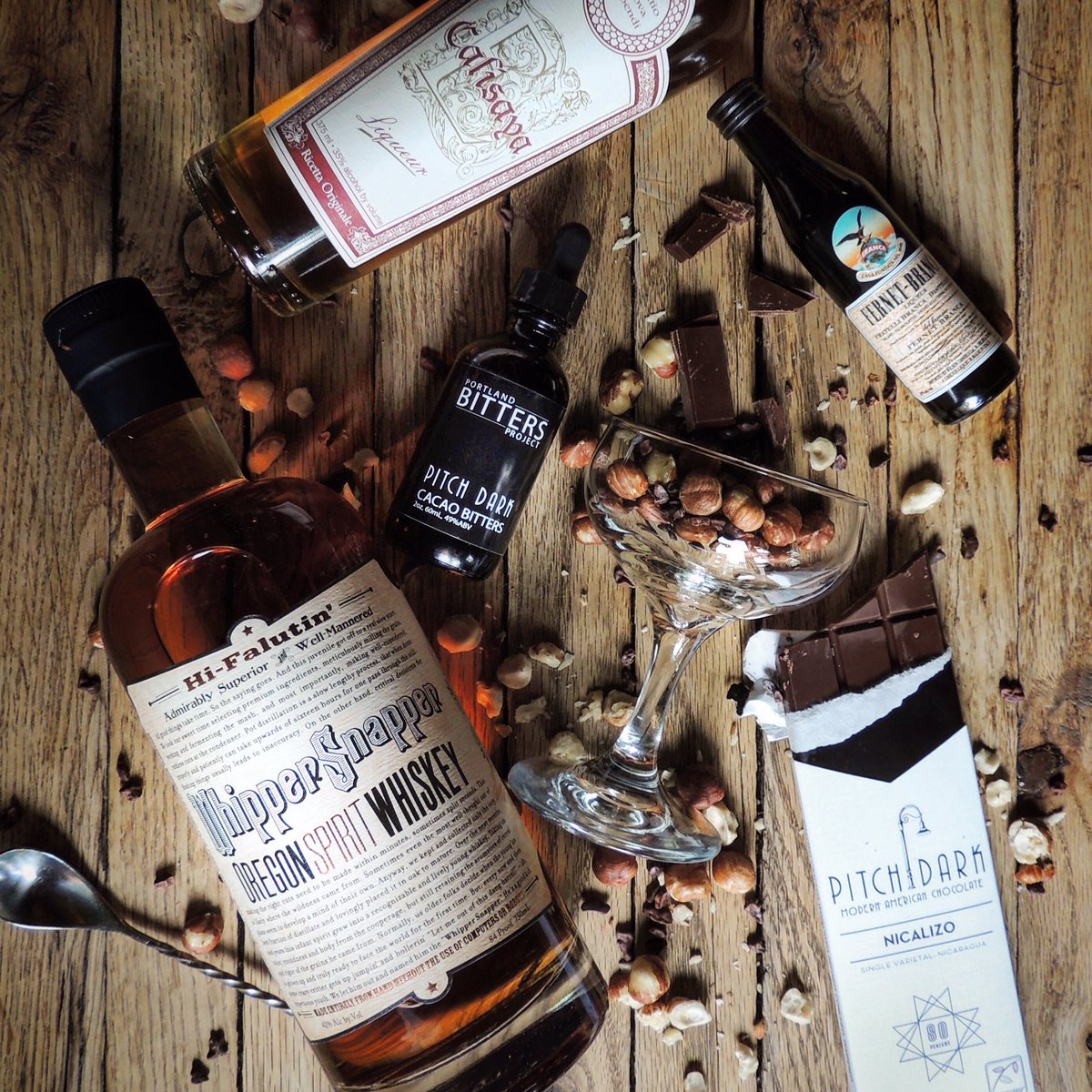 The Locavore's Dilemma:  Whippersnapper, @CalisayaLiqueur, hazelnuts,  and <a href="/PitchDarkChoco/">Pitch Dark Chocolate</a> bitters.
