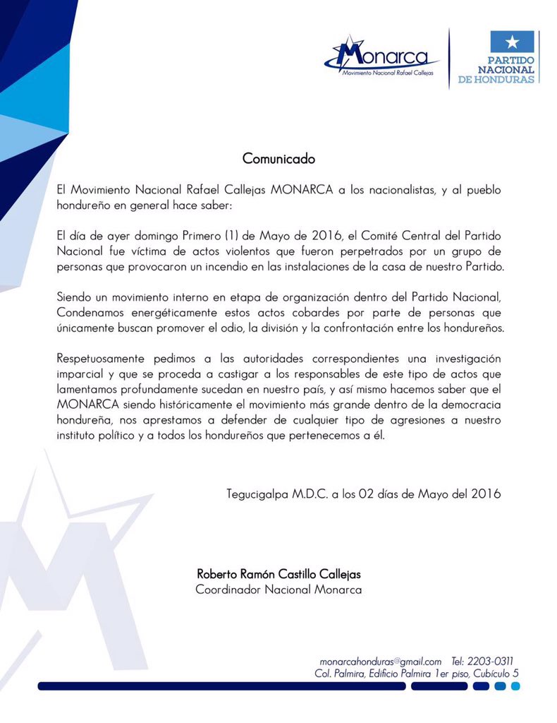 MonarcaHn's tweet photo. COMUNICADO: https://t.co/ADNvkppGN1