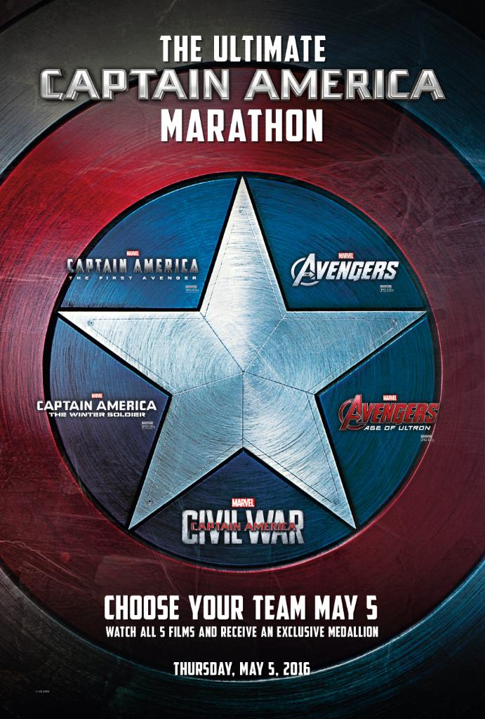 Join us for the Ultimate Captain America Marathon event on Thursday, May 5! Get details now: bit.ly/1SHbLYz