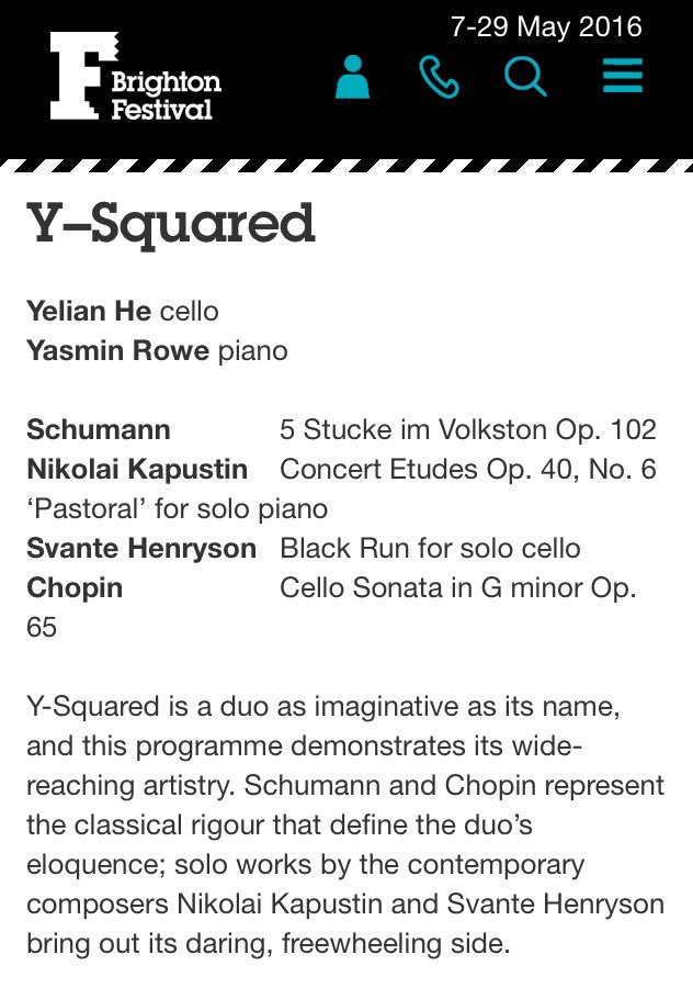 Gorgeous programme from #pianocelloduo <a href="/Y2_Squared/">Y-Squared</a> with @HEplayscello &amp; <a href="/yasminrowe/">Yasmin Samantha Rowe</a> at <a href="/brightfest/">Brighton Festival</a>  May 26 #Chopin