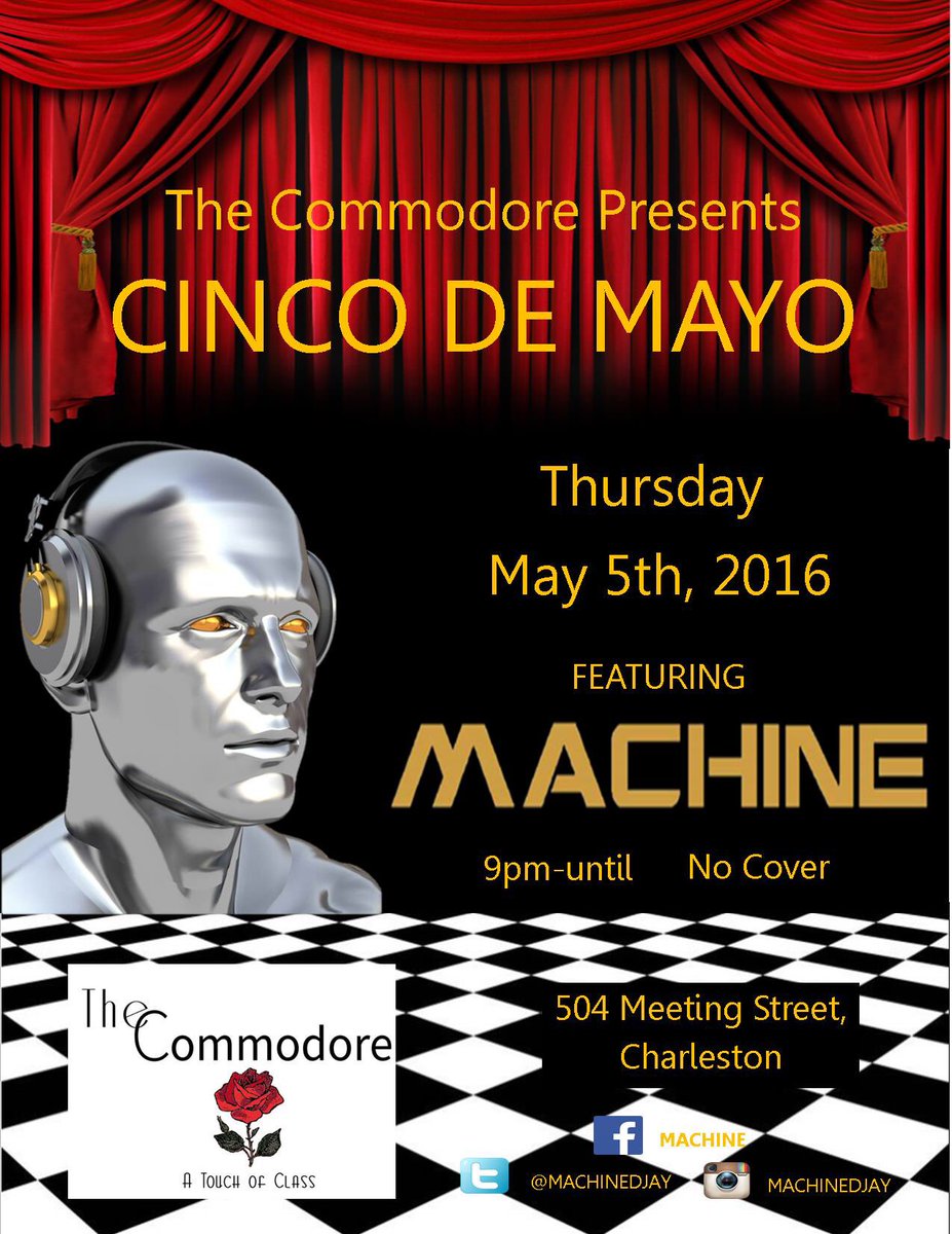 machinedjay's tweet photo. First time playing The Commodore this Thursday, May 5. Starting around 9 pm. No cover. 504 Meeting. Charleston. https://t.co/s3ndZWpaP5