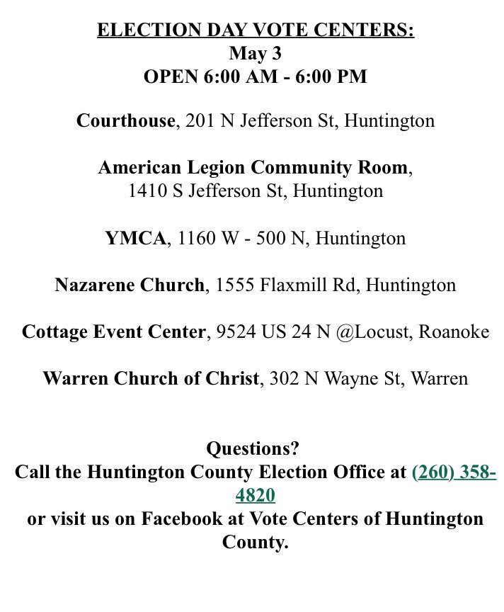 hnhsclassof2016's tweet photo. Registered to vote? Here's where you can go tomorrow to participate in the Indiana primary! https://t.co/Rg8URXnLRO