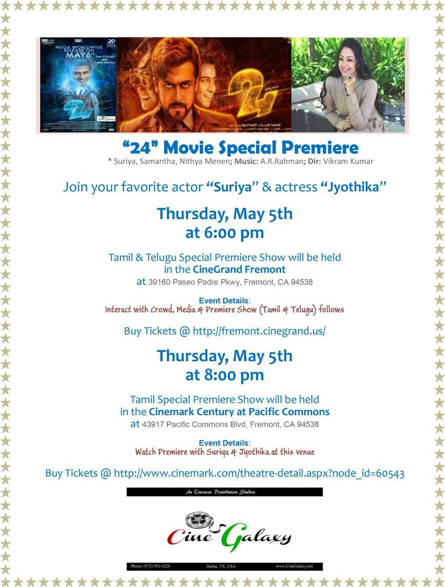 SuriyaFansTeam's tweet photo. • #24 USA Premier Invitation | @Suriya_Offl &amp; #Jyothika Will Be Attending | https://t.co/AETiQSuKFd
